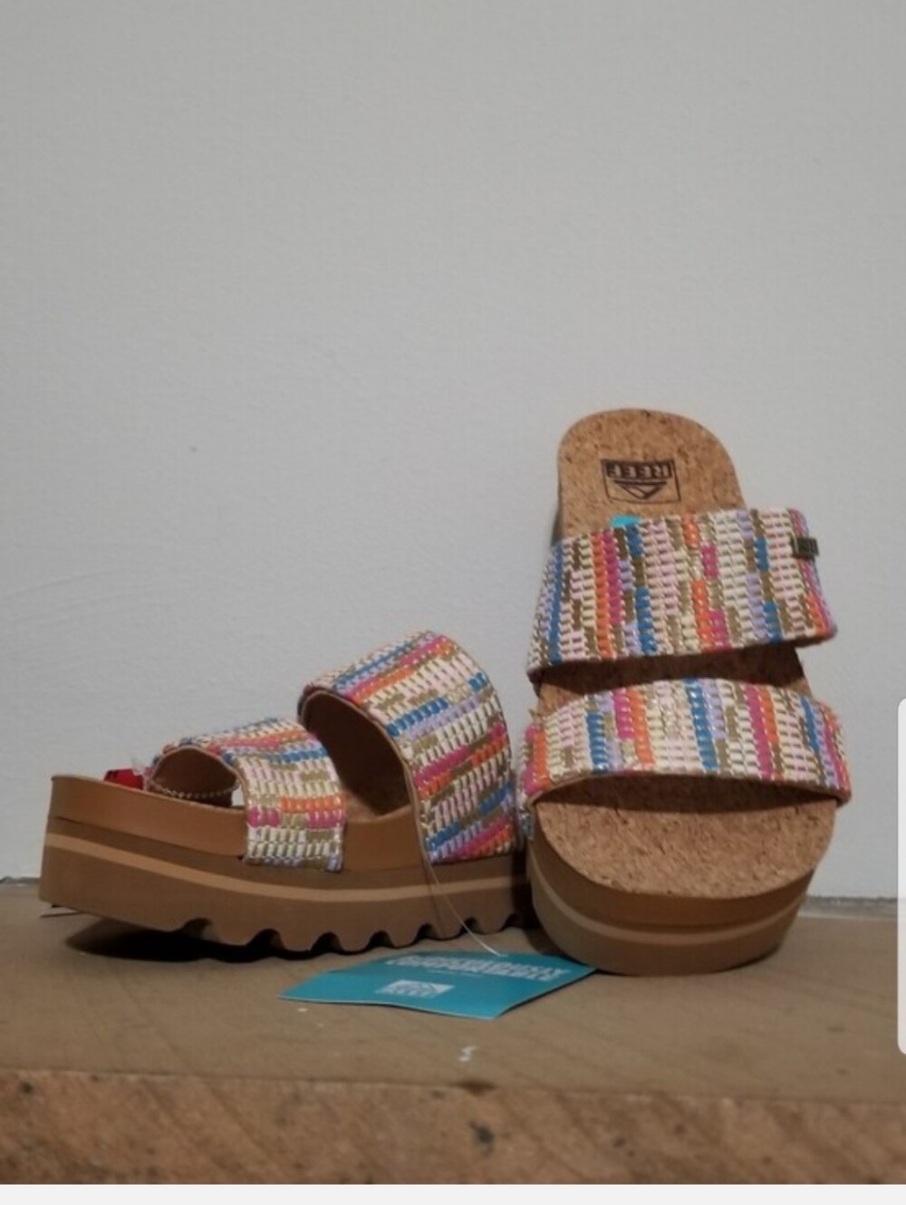 NEW! REEF Woven Multi-Color Double Strap Platform Slide Sandal sz 8 NWT - Picture 5 of 6